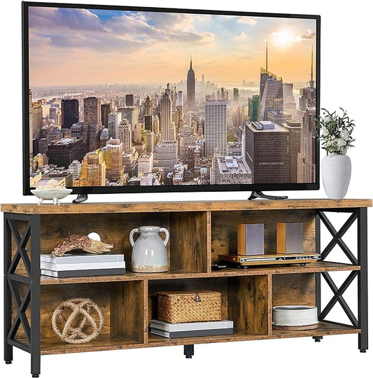 Yaheetech TV Stand for Living Room, Industrial Entertainment Center for 65 Inch TV, Rustic TV Console Stand with Storage Cabinets Wood and Metal, Rustic Brown
