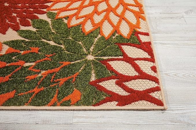 Nourison Aloha Indoor/Outdoor Green 2'8" x 4' Area Rug, Tropical, Botanical, Easy Clean, Non Shedding, Bed Room, Living Room, Dining Room, Deck, Backyard, Patio (3x4)