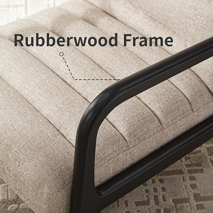 VKNOW Accent Chair with Rubberwood Frame, Mid-Century Modern Upholstered Reading Armchair, High Back Lounge Armchair Living Room Chair for Bedroom Reading Room, Light Brown