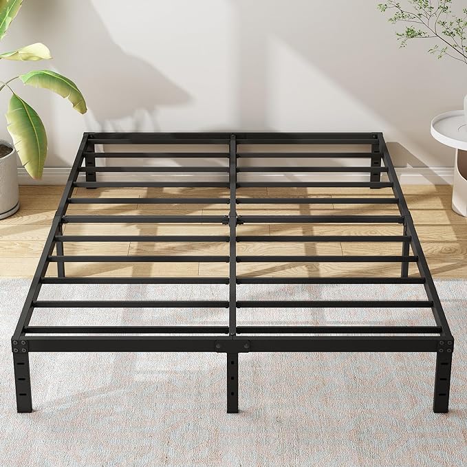 12 Inch Queen Size Metal Bed Frame, Heavy Duty Steel Slat Mattress Foundation,No Box Spring Needed, Easy Assembly, Noise-Free,Black