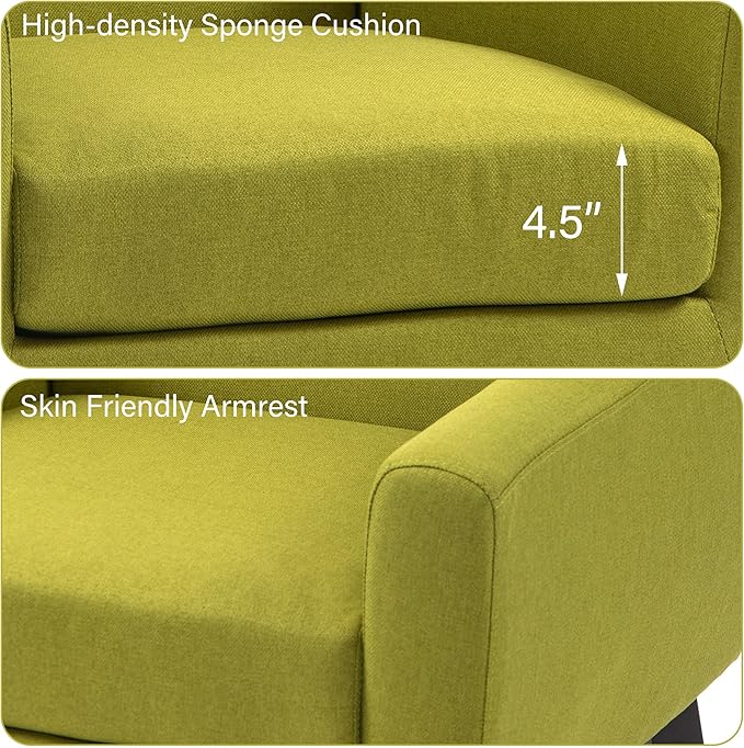 Accent Chair, Mid-Century Modern Fabric Chairs with Arms for Living Room, Comfy Upholstered Club Single Sofa Armchair for Bedroom Waiting Room with Solid Wood Frame (Fabric Green, Set of 1)