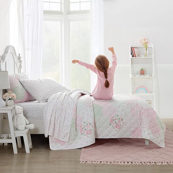 Laura Ashley Kids - Twin XL Sheet Set, Soft & Wrinkle-Resistant Toddler Bedding Set, Fun & Whimsical Bedroom Decor, Ideal Girl Room Essentials, Bed Sheets with Matching Pillowcase (Mae Pink)
