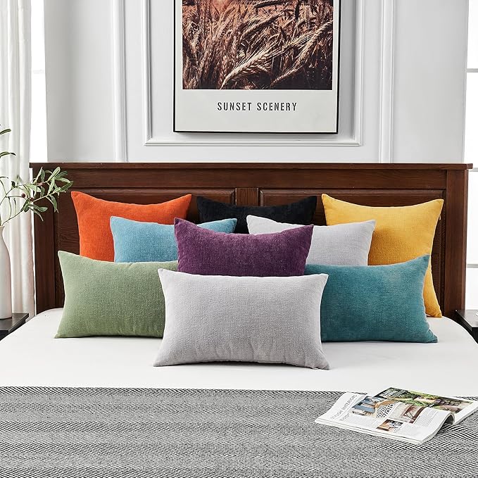 GAWAMAY Decorative Square Throw Pillow Covers 22"x22" Inch Set of 2, Super Soft Chenille Pillows Farmhouse Fall Pillowcase for Living Room Bedroom Sofa Couch Cushion Cover Burnt Orange 55x55cm