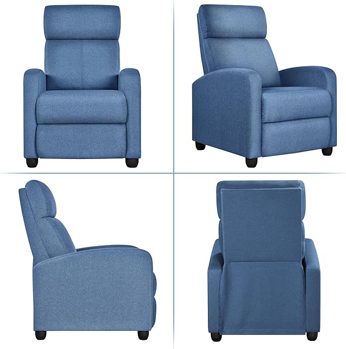Yaheetech Fabric Recliner Chair Sofa Ergonomic Adjustable Single Sofa with Thicker Seat Cushion Modern Home Theater Seating for Living Room Light Blue