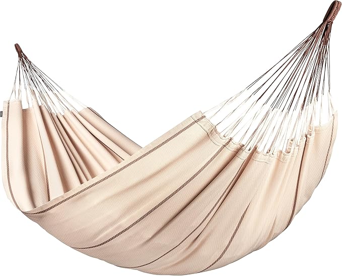 LA SIESTA Modesta Organic Cotton Hammock - Indoor Outdoor, Bedroom Backyard Porch Patio Tree - Extra Large Fabric Bed, 2 Person - Max 440 Lbs, King, Nougat