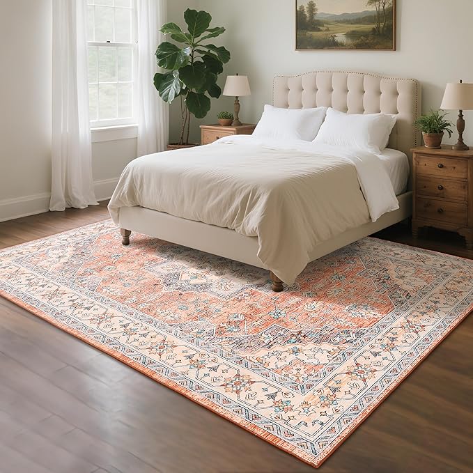 8x10 Area Rug for Living Room, Modern Washable Rug Non Slip Low Pile Large Area Rugs for Living Room, Bedroom, Farmhouse, Dining Room,Orange