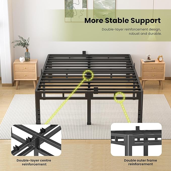 NKZ Full Size Bed Frame 20 Inch, Metal Bed Frame & Box Spring 2 in 1 Platform with Round Corner Legs, 4000lbs Weight Capacity Reinforced Metal Frame, Headboard Hole, Noise-Free, Easy Assembly