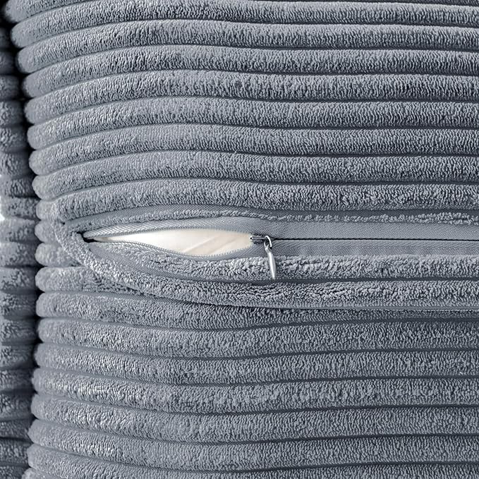 MIULEE Decorative Throw Pillow Covers for Couch Bed Livingroom 18x18 Inch Set of 2 Dustyblue Boho Accent Throw Pllows Broadside Striped Patchwork Soft Corduroy Pillowcases