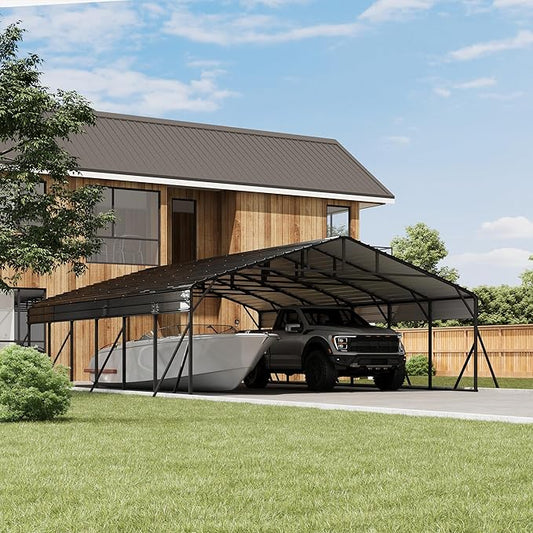 20 x 30 FT Metal Carport with Galvanized Steel Roof, Heavy Duty Metal Roof Carport with Enhanced Base, Tall MetalCarport Kits Garage for Tractors, Trucks, Boats, Cars
