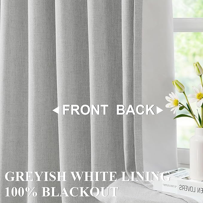 Vision Home Light Gray Pinch Pleated Full Blackout Curtains Linen Blended Room Darkening Curtain Panels 72 inch for Living Room Bedroom Thermal Insulated Pinch Pleat Drapes with Hooks 40" Wx72 Lx2