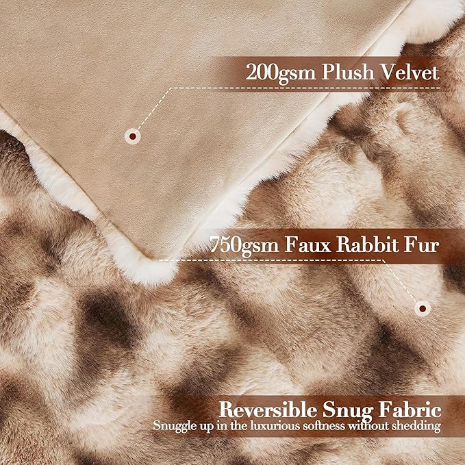 Ultra Plush Bubble Faux Rabbit Fur Blanket – 950GSM Thick Fluffy Throw Blanket for Bed, Couch, Sofa, or Gift, 60" × 80", Tie-dye Coffee