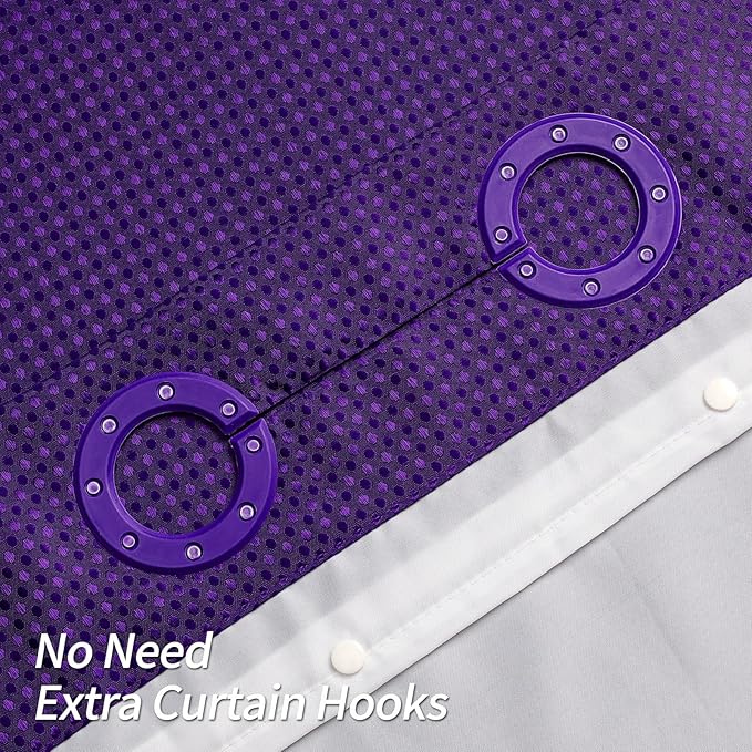 MitoVilla Extra Long Shower Curtain Set with Snap-in Liner, Purple 86 inch XL Waffle Fabric Shower Curtains for Luxury Hotel Grade & Spa-Like Bathroom Decor, No Hooks Needed