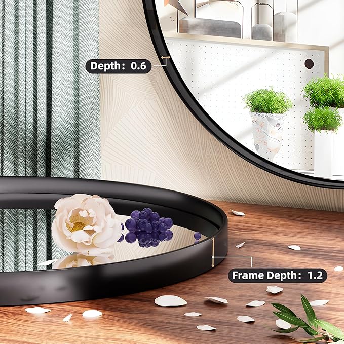 Hasipu Round Black Mirror 32 Inch Round Bathroom Mirror Metal Frame, Wall Mounted Circle Vanity Mirror Modern Decor (Horizontal/Vertical)
