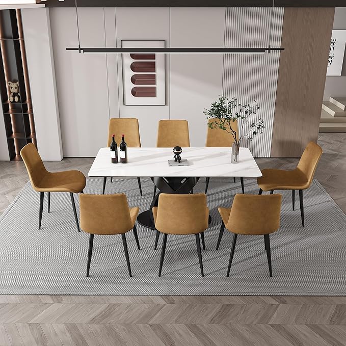 71" Modern Marble Dining Table with 4 Chairs, Sintered Stone Top for Kitchen, Dining Room, Dinette, Space Saving Design