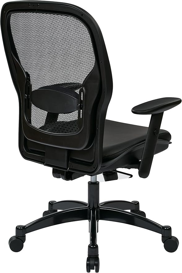 SPACE Seating Breathable Mesh Black Back and Padded Eco Leather Seat, 2-to-1 Synchro Tilt Control, Adjustable Arms and Lumbar Support with Gunmetal Finish Base Managers Chair