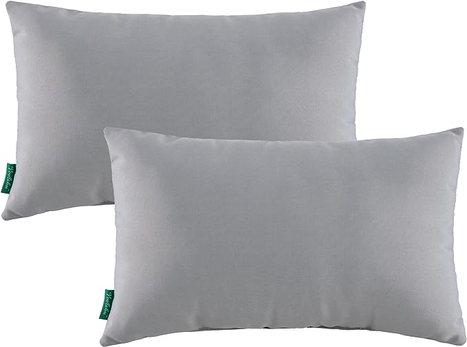 Indoor Outdoor Lumbar Pillows,Waterproof Outdoor Pillows Set of 2 for Patio Furniture,12×20 Inch,Grey
