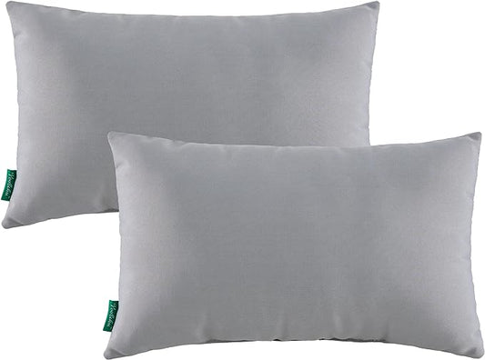 Indoor Outdoor Lumbar Pillows,Waterproof Outdoor Pillows Set of 2 for Patio Furniture,12×20 Inch,Grey