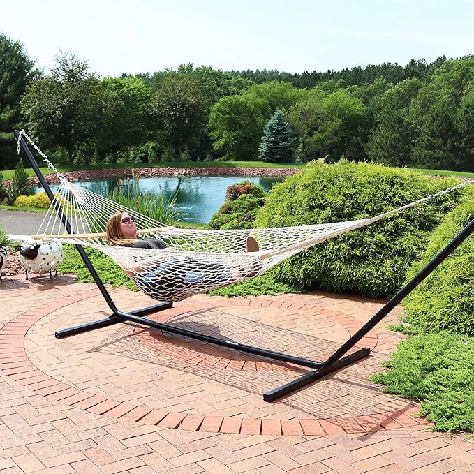 Sunnydaze Cotton Rope Hammock for Outside - 450-Pound Capacity Indoor or Outdoor Hammock with Spreader Bars - Natural