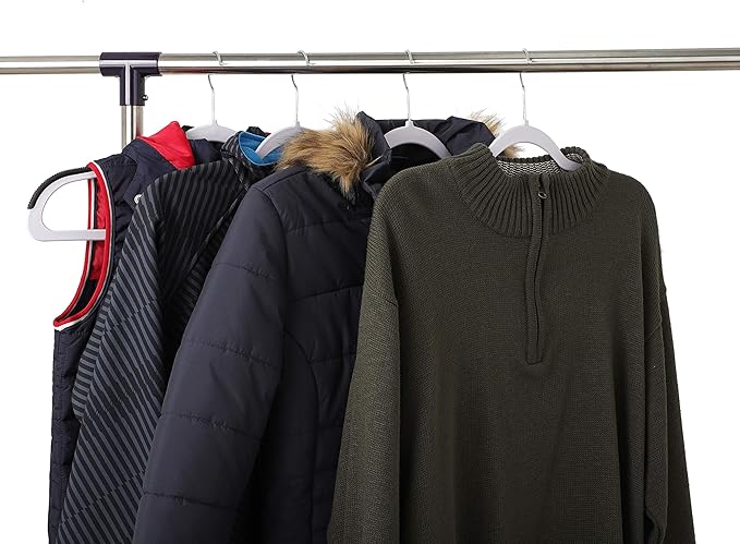 Finnhomy Heavy Duty 50 Pack Plastic Hangers, Clothes Hangers with New Generation Non-Slip Pads,Space Saving Easy Slide Organizer for Bedroom Closet, Great for Shirts, Pants, White