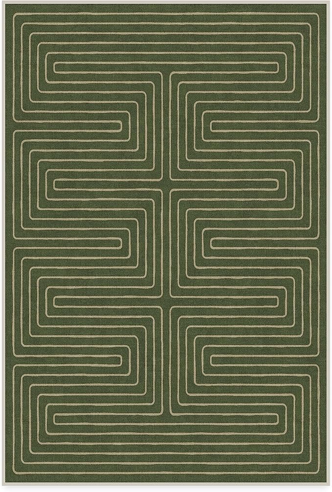 RUGGABLE x Jonathan Adler Machine Washable Modern Area Rug – Labyrinth Fern Green 4x6, Stain-Resistant, Non-Slip – Medium Rugs for Living Room, Bedroom, Hallway, Entryway & Office–with Cushioned Pad