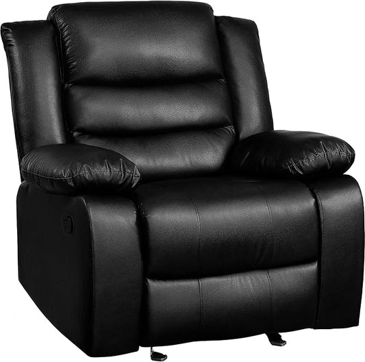 PrimeZone Oversized Rocker Recliner Chair - Comfy Wide Lazy Boy Recliner Chair with Overstuffed Armrest, Faux Leather Manual Reclining Chairs for Living Room, Bedroom, Home Theater Seating, Black