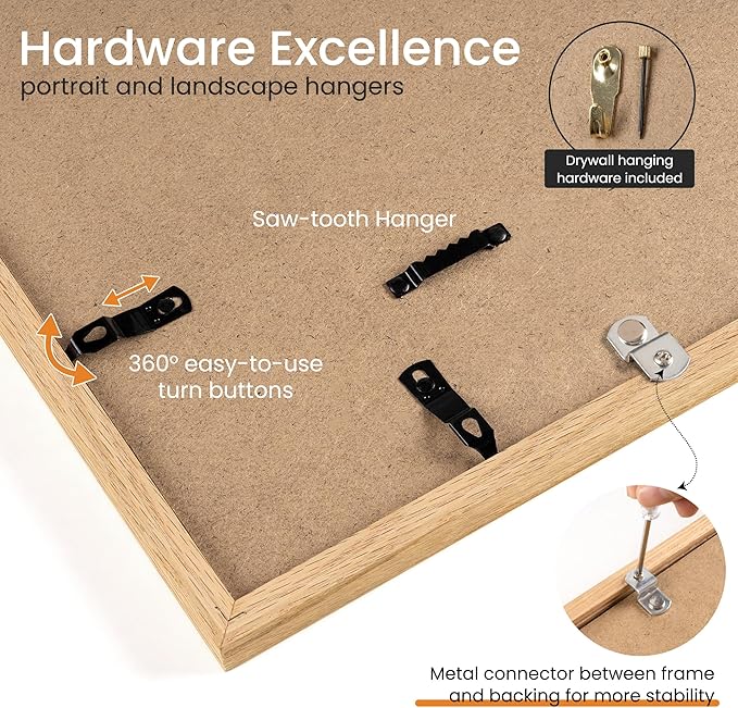 Axeman 24x34 Frame | Solid Oak Wood 24x34 Poster Frame With Mat for 20x30 | 34x24 Wood Picture Frame | Tempered Glass and Hanging Hardware Included Home Wall Decor Art Hanging Frame | Natural