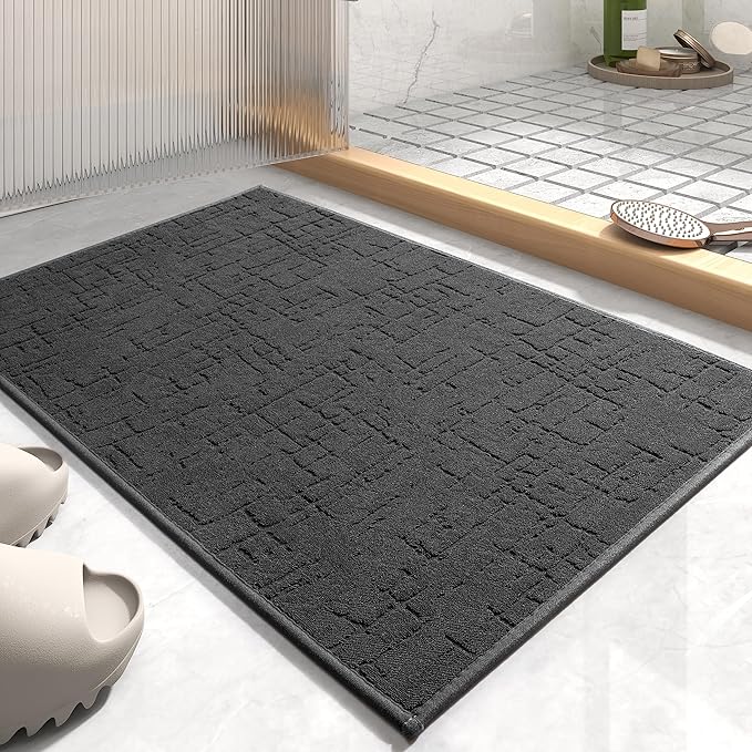 AMOAMI-Bath Mat-Absorbent Quick Dry Bathroom Floor Mats-Washable Rubber Backing Bath Mats for Bathroom Rugs Fit Under Door-Bath Rug for in Front of Sink Bathtub Shower Room, Dark Grey 20''x32''