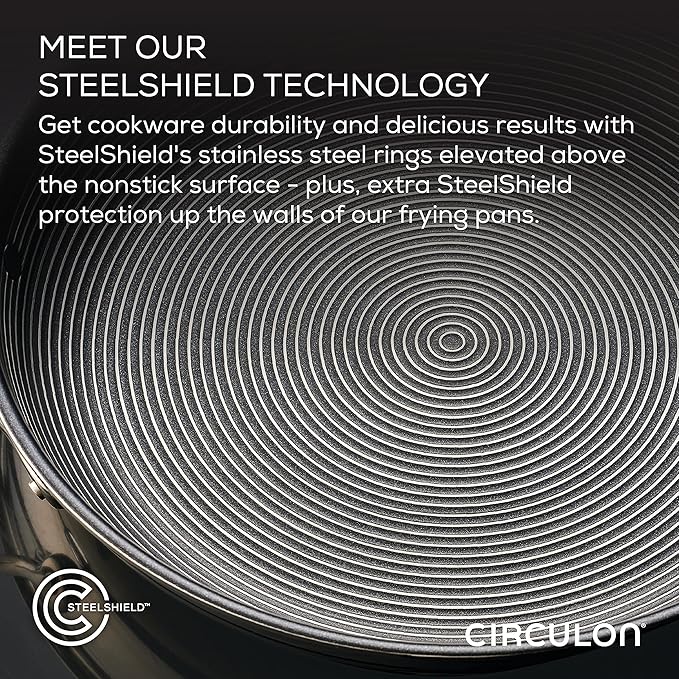 Circulon Clad Stainless Steel Frying Pans/Skillet Set with Hybrid SteelShield and Nonstick Technology, 10 Inch and 8.5 Inch, Silver