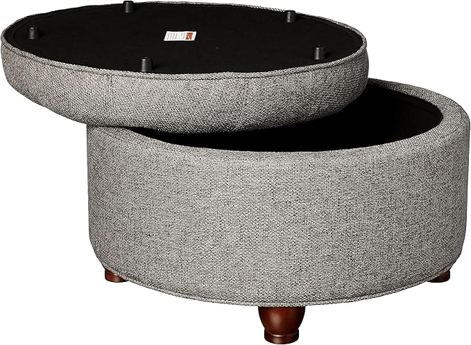 Homepop Home Decor | Button Tufted Woven Round Storage Ottoman | Ottoman with Storage for Living Room & Bedroom (Dark Gray)
