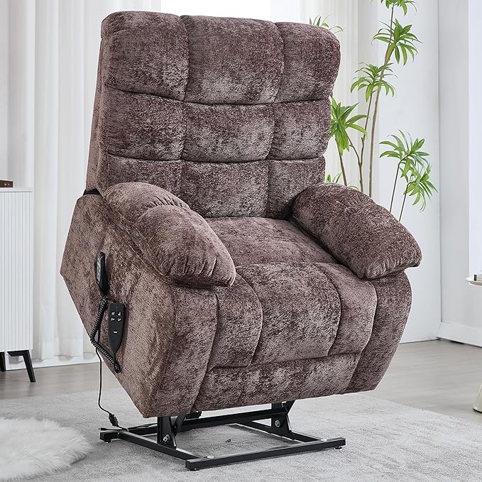 Luxlen Power Lift Recliner Chair for Elderly, Heat Massage Recliners, Dual Motor Oversized Lift Chair, Medium-Firm Electric Lift Recliners with Remote - Chocolate Brown