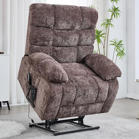 Luxlen Power Lift Recliner Chair for Elderly, Heat Massage Recliners, Dual Motor Oversized Lift Chair, Medium-Firm Electric Lift Recliners with Remote - Chocolate Brown