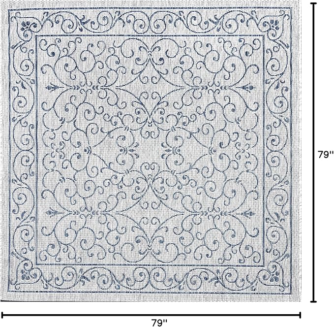 JONATHAN Y SMB106C-6SQ Charleston Vintage Filigree Textured Weave Gray/Navy 6' Square Indoor/Outdoor Area Rug, Pet Friendly, Non-Shedding, Stain Resistant, Easy-Cleaning for Backyard, Patio, Porch