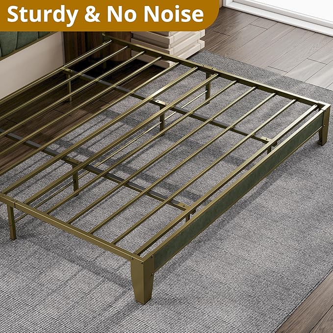 LIKIMIO King Bed Frame, Storage Headboard with Charging Station, Solid and Stable, Noise Free, No Box Spring Needed, Easy Assembly (Dark Green)