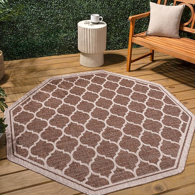 Eyely BMS109B-8TGN Trebol Moroccan Trellis Textured Weave Espresso/Taupe 8' Octagon Indoor/Outdoor Area Rug, Espresso/Taupe, 8' Octagon, Indoor/Outdoor, Area Rug