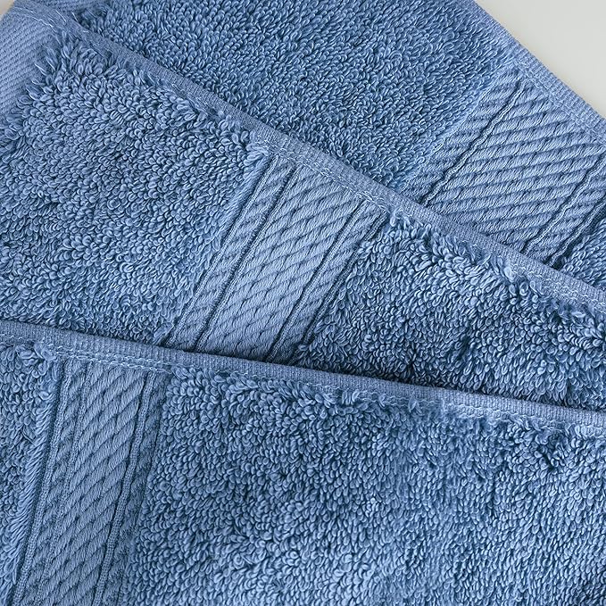 Superior Egyptian Cotton Pile Bath Towel Set of 2, Ultra Soft Luxury Towels, Thick Plush Essentials, Absorbent Heavyweight, Guest Bath, Hotel, Spa, Home Bathroom, Shower Basics, Denim Blue