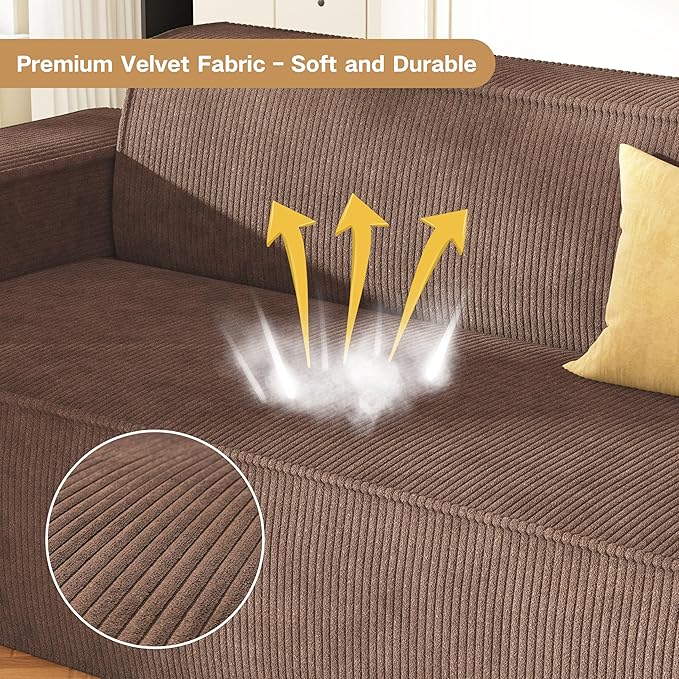 Sofa-in-a-Box, Memory Foam 3-Seater Couch, No Installation & Easy to Transport, Deep Seat Modern Sofa with Corduroy Fabric, Couch for Living Room, Bedroom, Apartment, Home Office, Brown