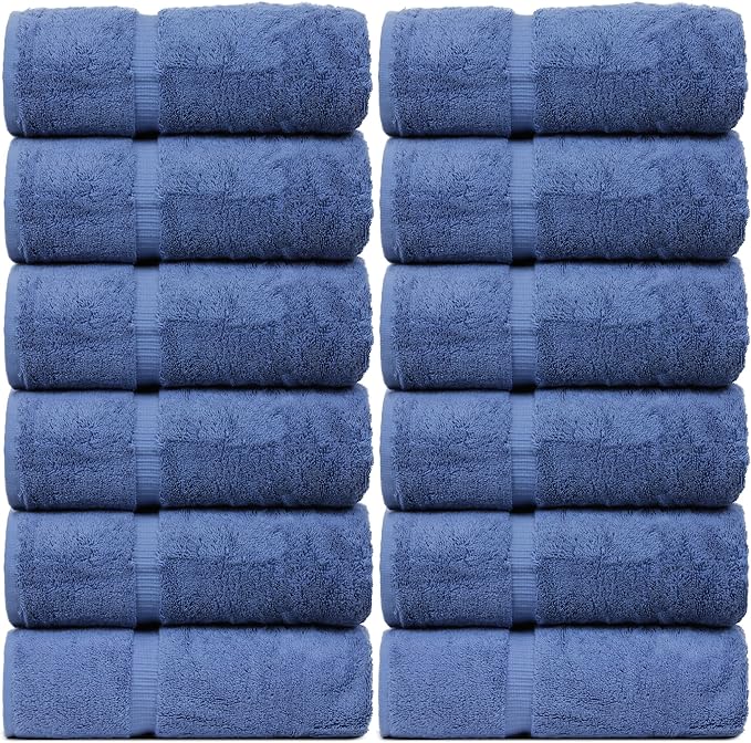 Luxury Hotel & Spa Quality, 100% Turkish Cotton 700 GSM Cloth, for Body wash, Makeup & Facial Cleaning, Baby, face, loofah, Dobby Border Soft washcloths Towel Set 13" X 13", Wedgewood, Set of 12