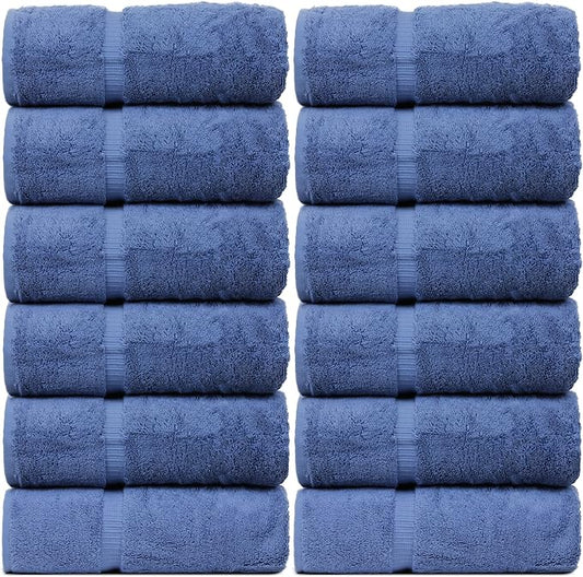Luxury Hotel & Spa Quality, 100% Turkish Cotton 700 GSM Cloth, for Body wash, Makeup & Facial Cleaning, Baby, face, loofah, Dobby Border Soft washcloths Towel Set 13" X 13", Wedgewood, Set of 12