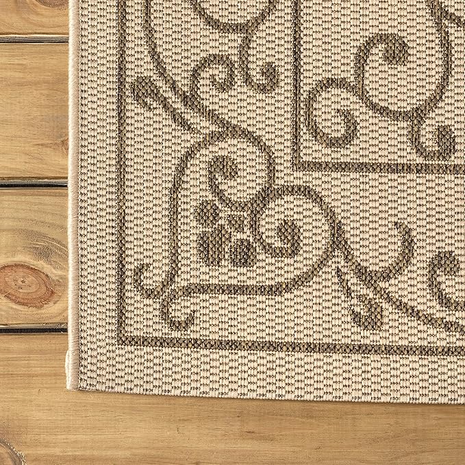 JONATHAN Y SMB106A-4R Charleston Vintage Filigree Textured Weave Beige/Brown 4' Round Indoor/Outdoor Area Rug, Pet Friendly, Non-Shedding, Stain Resistant, Easy-Cleaning for Backyard, Patio, Porch