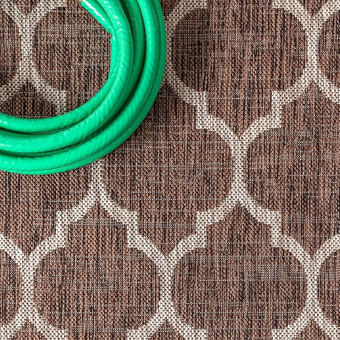 Eyely BMS109B-6SQ Santa Monica Trebol Moroccan Trellis Textured Weave, Pet Friendly, Non-Shedding, Stain Resistant, Easy-Cleaning, Espresso/Taupe, 6' Square, Indoor/Outdoor, Area Rug