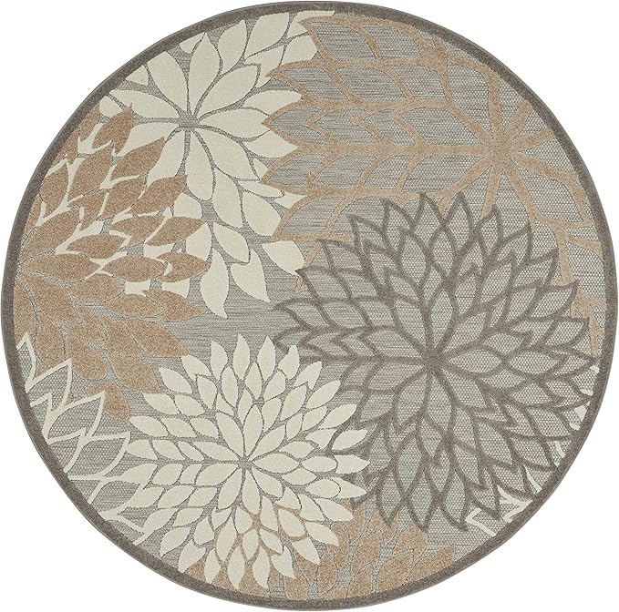 Nourison Aloha Indoor/Outdoor Area Rug 7’10”, Natural, Round Tropical Botanical Easy -Cleaning Non Shedding Bed Room Living Room Dining Room Deck Backyard Patio