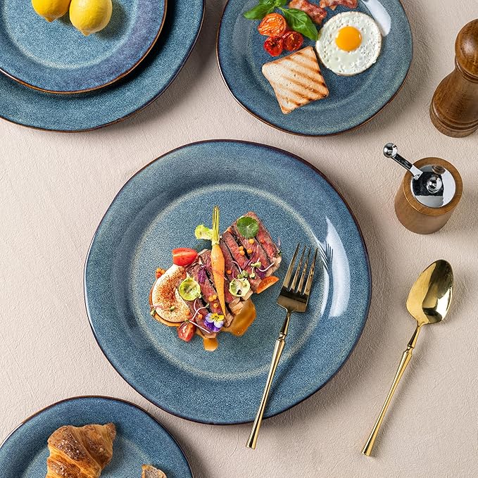 AmorArc Ceramic Dinnerware Sets, Handmade Stoneware Reactive Glaze Plates and Bowls Set, Scratch Resistant | Dishwasher & Microwave Safe Dishes Set, Service for 4 (12pc)