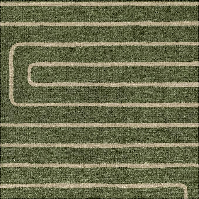 RUGGABLE x Jonathan Adler Machine Washable Modern Runner Rug – Labyrinth Fern Green 2.5x10, Stain-Resistant, Non-Slip – Washable Rug for Hallway, Entryway, Living Room & Kitchen–with Cushioned Pad