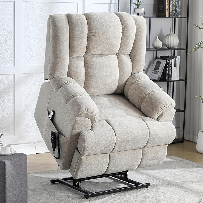 Luxlen Power Lift Recliner Chair for Elderly, Heat Massage Recliners, Dual Motor Oversized Lift Chair, Medium-Firm Electric Lift Recliners with Remote - Creamy