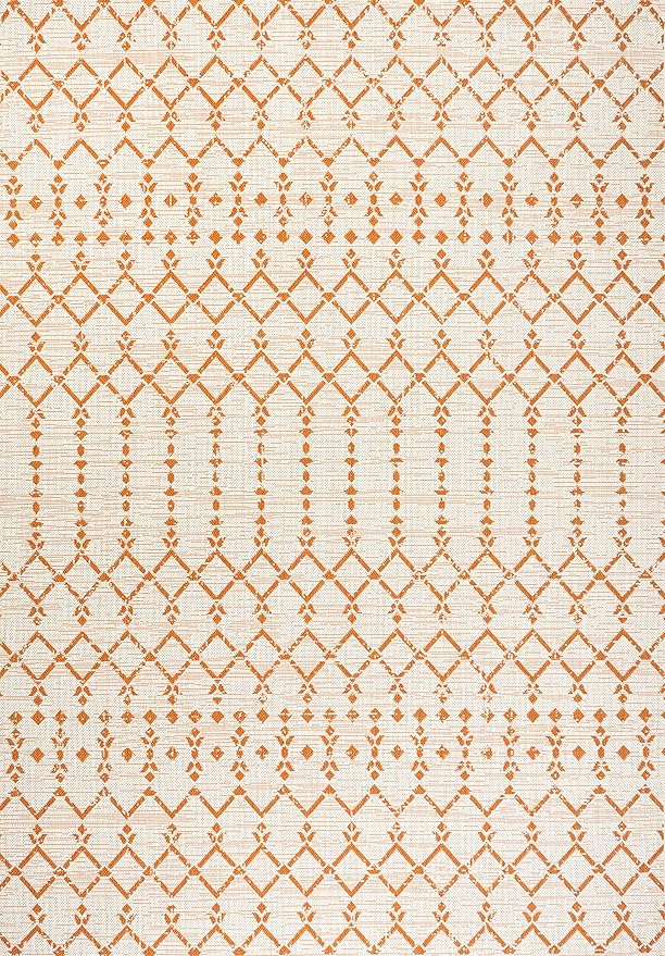 JONATHAN Y Moroccan Geometric Indoor Outdoor Area Rug 8X10 Cream/Orange, Ourika Textured Weave for Backyard, Patio, Porch, Easy-Cleaning, High Traffic, Pet-Friendly, Non-Shedding (SMB108O-8)