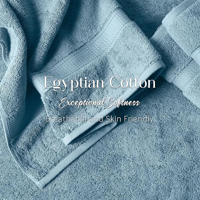 Superior Egyptian Cotton Pile 6 Piece Towel Set, Includes 2 Bath, 2 Hand, 2 Face Towels/Washcloths, Ultra Soft Luxury Towels, Thick Plush Essentials, Guest Bath, Spa, Hotel Bathroom, Denim Blue