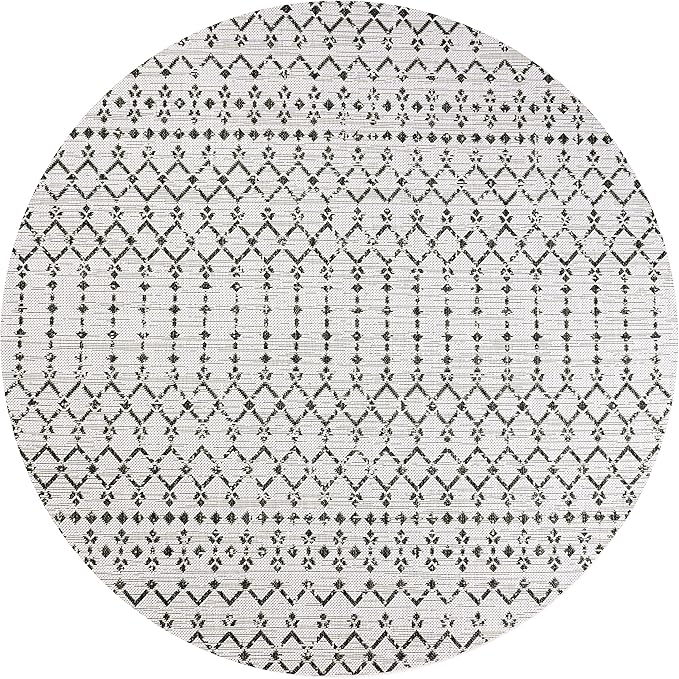 JONATHAN Y SMB108I-6R Ourika Moroccan Geometric Textured Weave Cream/Black 6' Round Indoor/Outdoor Area Rug, Pet Friendly, Non-Shedding, Stain Resistant, Easy-Cleaning for Backyard, Patio, Porch