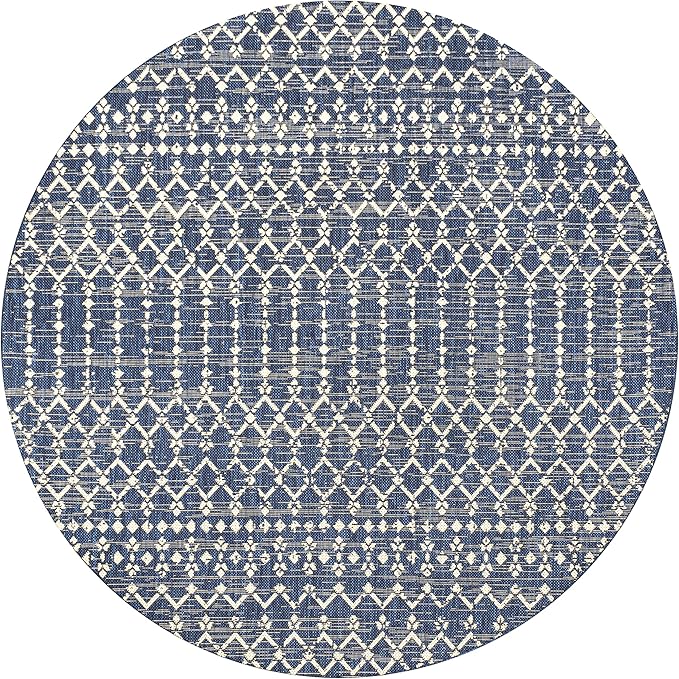 JONATHAN Y SMB108K-3R Ourika Moroccan Geometric Textured Weave Navy/Beige 3' Round Indoor/Outdoor Area Rug, Pet Friendly, Non-Shedding, Stain Resistant, Easy-Cleaning for Backyard, Patio, Porch