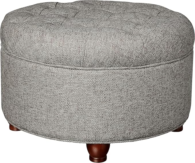 Homepop Home Decor | Button Tufted Woven Round Storage Ottoman | Ottoman with Storage for Living Room & Bedroom (Dark Gray)