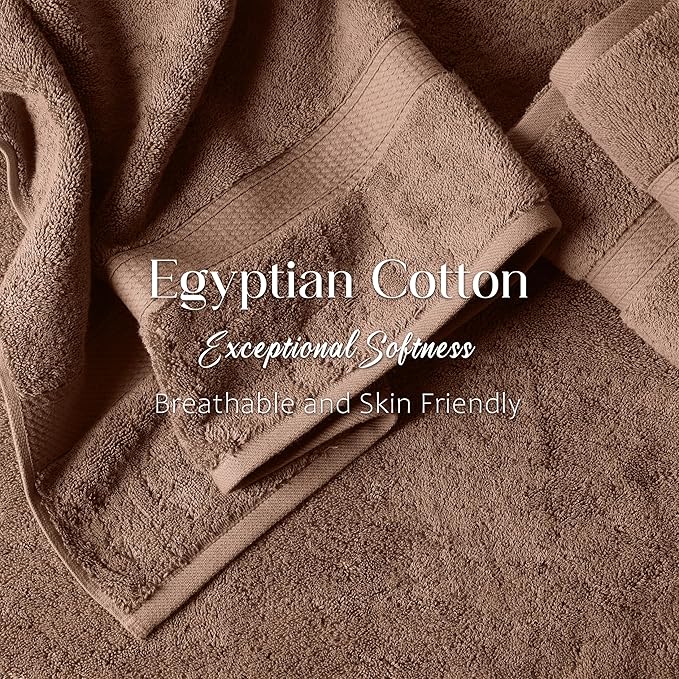 Superior Egyptian Cotton Pile 6 Piece Towel Set, Includes 2 Bath, 2 Hand, 2 Face Towels/Washcloths, Ultra Soft Luxury Towels, Thick Plush Essentials, Guest Bath, Spa, Hotel Bathroom, Chocolate